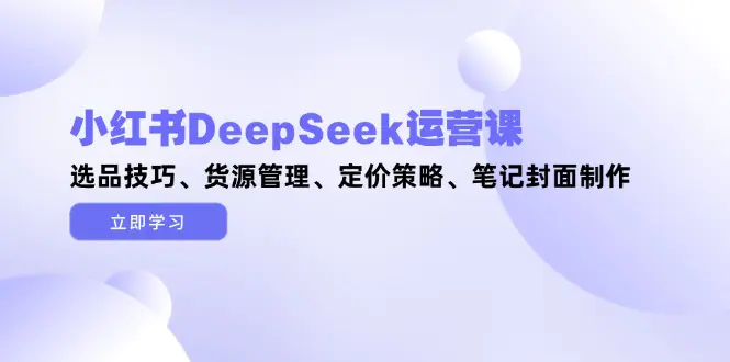 小红书DeepSeek运营课,选品技巧、货源管理、定价策略、笔记封面制作