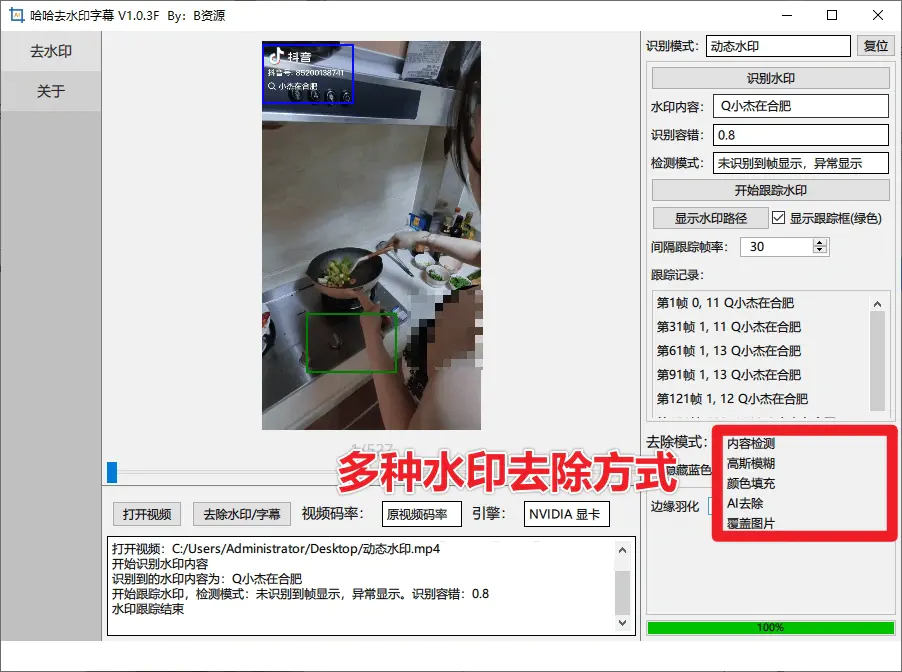 本地Ai离线视频去水印字幕,支持去除动静态水印字幕