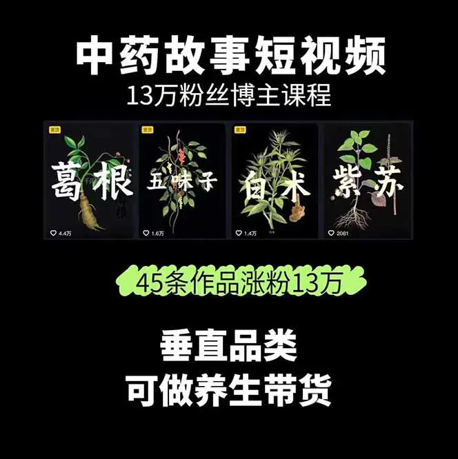 中草药养生赛道:AI文案+故事模板+橱带货,45条作品涨粉13w+单月变现1万+