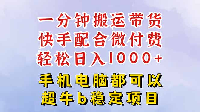 快手黑科技一分钟搬运带货，一刀不剪过原创，微付费投流玩法，轻松日入1000+