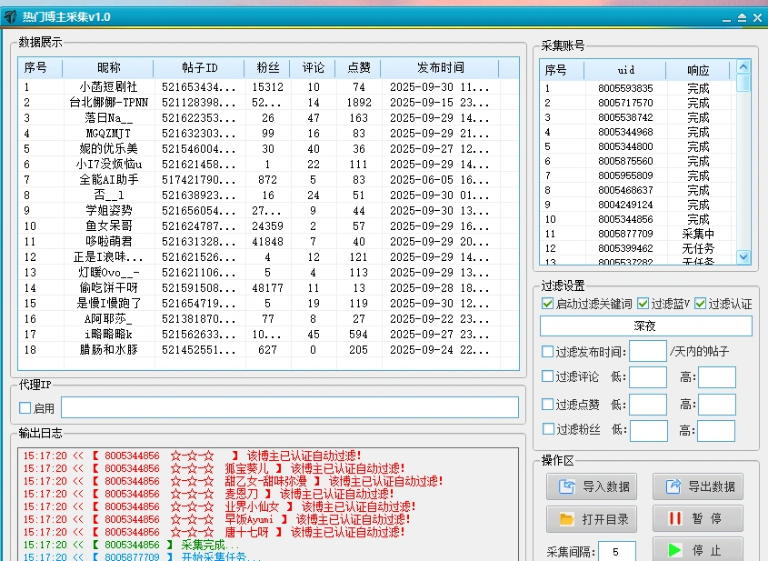 微博热门博主采集工具，可以采集最新热门话题