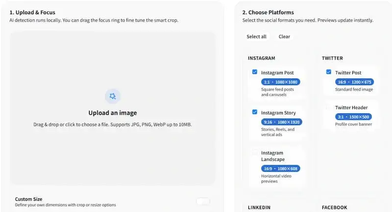 在线AI图像裁剪工具,自动识别图像主体,可生成多个社交平台裁剪版本