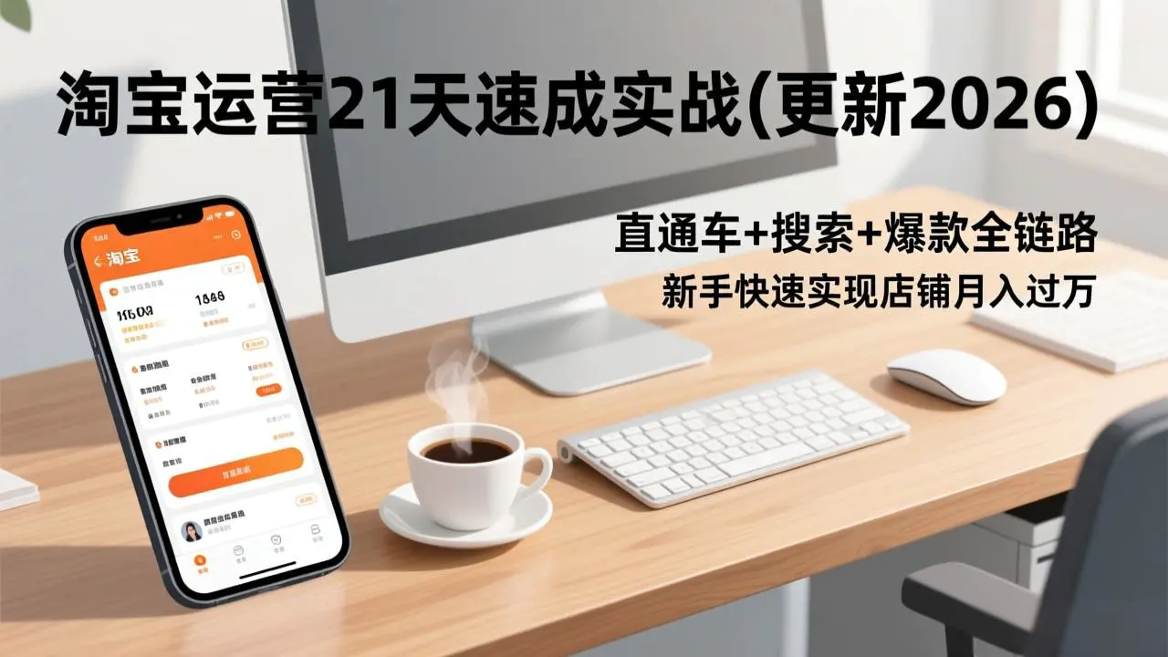 淘宝运营实战课(更新2026),直通车+搜索+爆款全链路,新手快速实现店铺月入过万