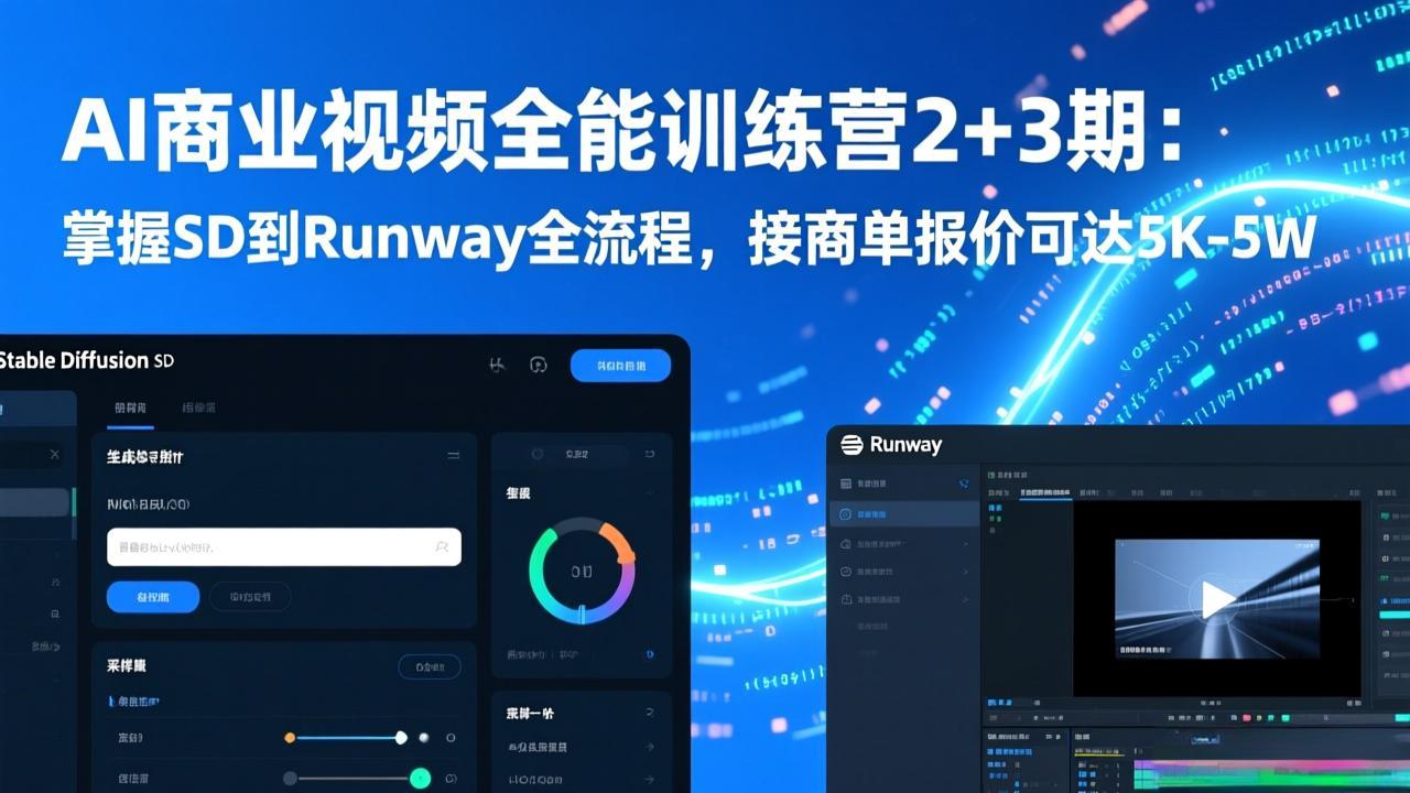 AI商业视频全能课程：掌握SD到Runway全流程，接商单报价可达5K-5W