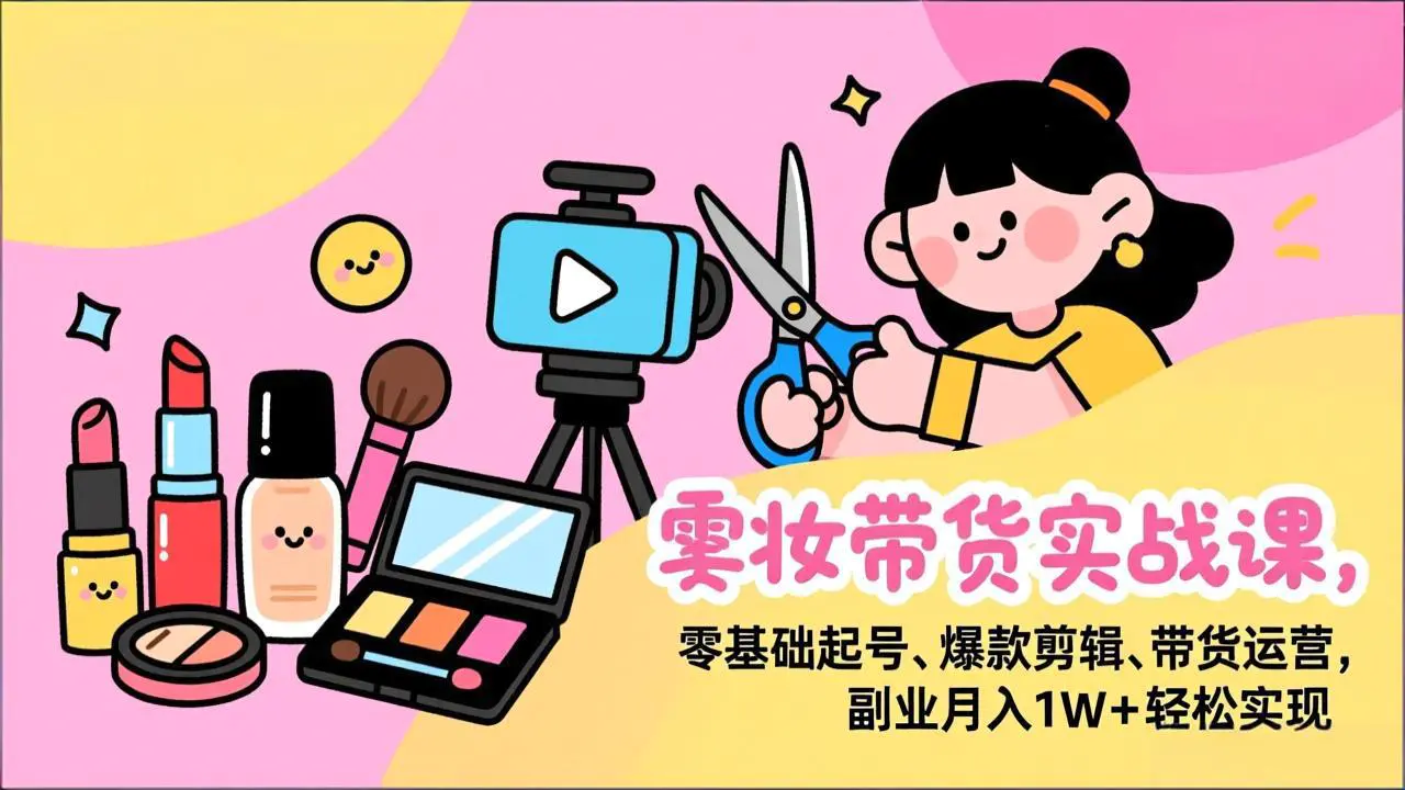 美妆带货实战课,零基础起号、爆款剪辑、带货运营,副业月入1W+轻松实现