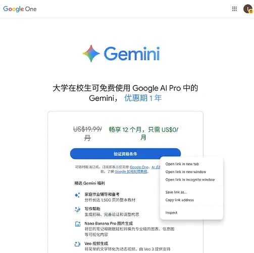 2026年最新Gemini学生会员极速申请攻略100%成功,无视IP限制(飞书文档教程)