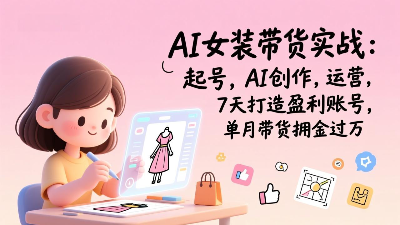 AI女装带货实战：起号/AI创作/运营/7天打造盈利账号，单月带货佣金过万