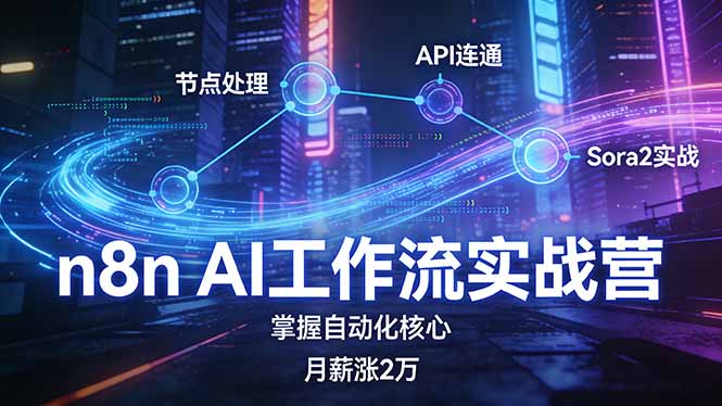 n8n AI工作流实战课程，节点处理+API连通+Sora2实战，掌握自动化核心
