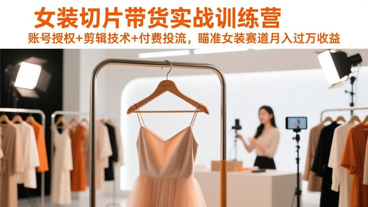 女装切片带货实战课，账号授权+剪辑技术+付费投流，瞄准女装赛道月入过万收益