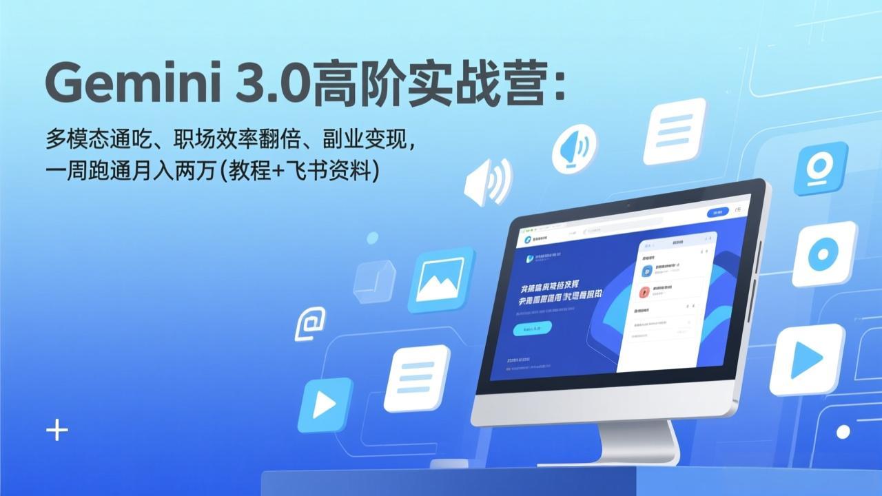Gemini 3.0高阶实战课：多模态通吃、职场效率翻倍、副业变现，一周跑通月入两万(教程+飞书资料)