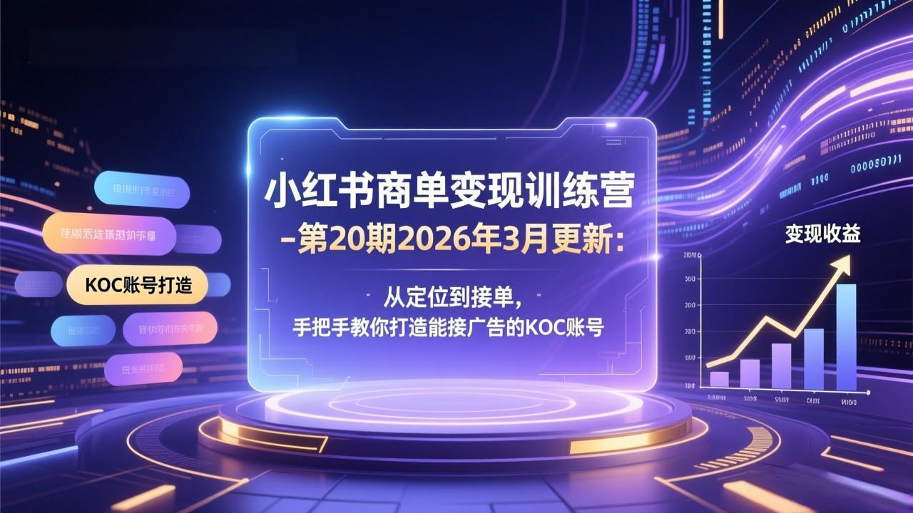 小红书商单变现课：从定位到接单，手把手教你打造能接广告的KOC账号-26年3月更新