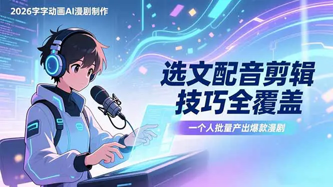 2026AI漫剧制作课程,选文配音剪辑技巧全覆盖,一个人就能批量产出爆款漫剧