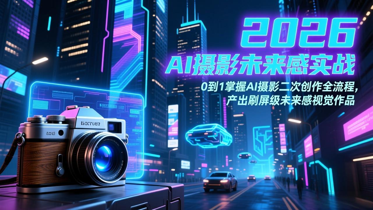2026 AI摄影未来感实战课：0到1掌握AI摄影二次创作全流程，产出刷屏级未来感视觉作品