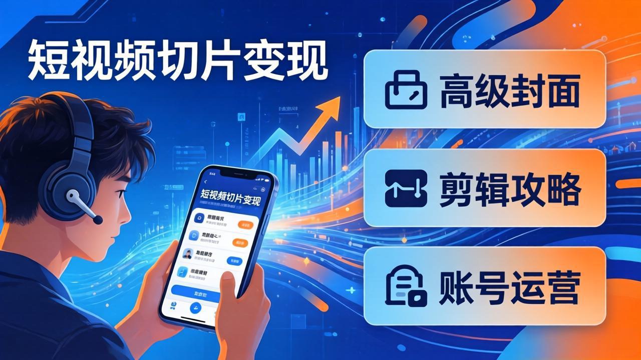 短视频切片变现速成课：高级封面+剪辑攻略+账号运营，0基础小白快速入局副业