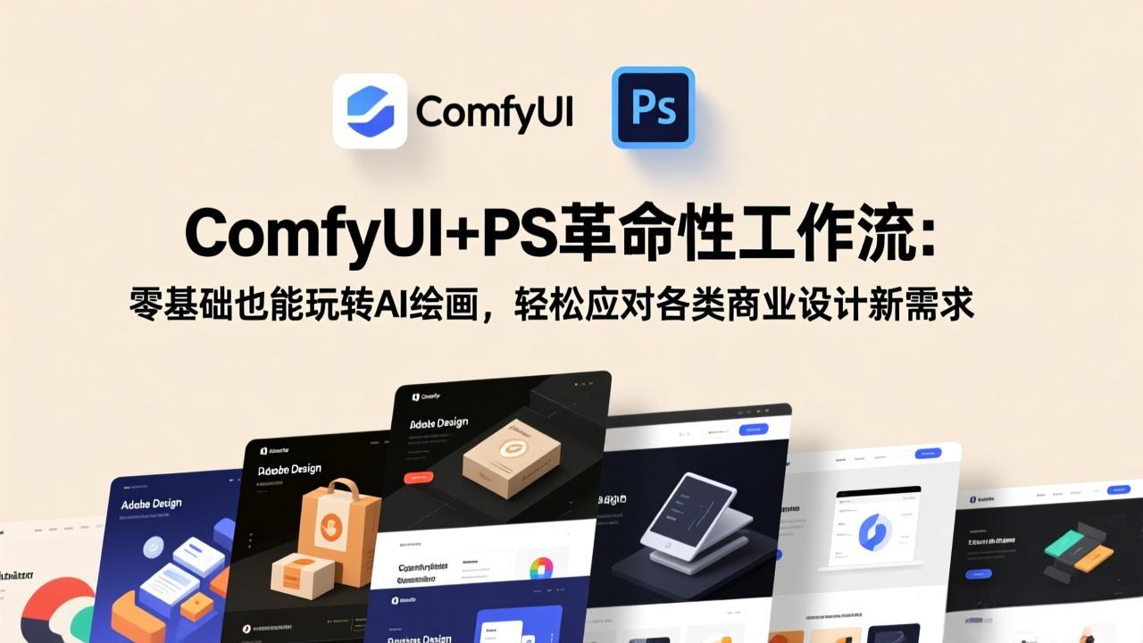 ComfyUI+PS革命性工作流课程：零基础也能玩转AI绘画，轻松应对各类商业设计新需求