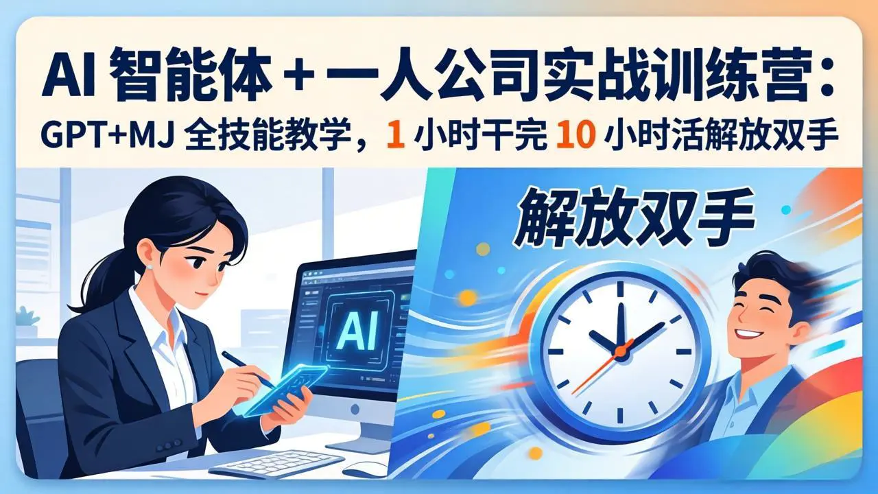 AI 智能体+一人公司实战课:GPT高阶商业应用+MJ绘画+新媒体运营,低成本创业增收