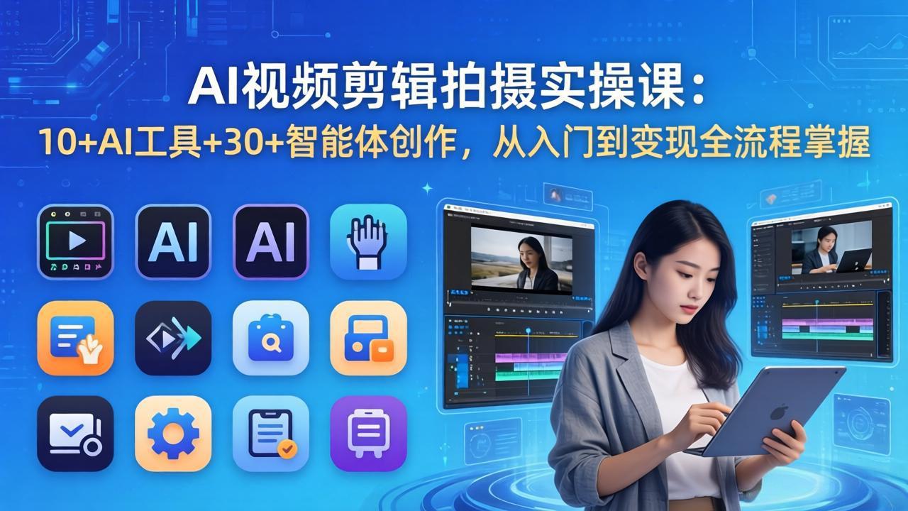 AI视频剪辑拍摄实操课:AI工具+智能体创作,从入门到变现全流程