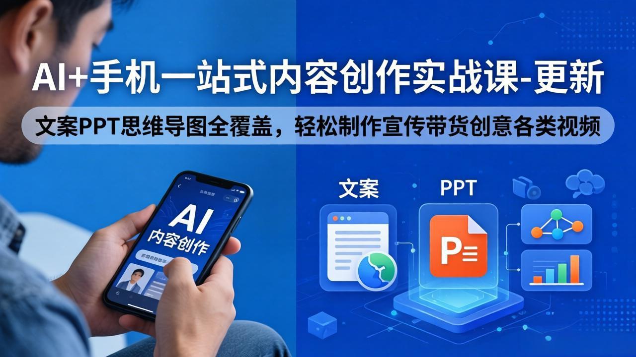 AI+手机视频创作实战课：从写文案做PPT到图文生视频，零基础跟着做就能成片