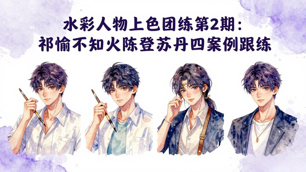 水彩人物上色技法课：祁煜不知火陈登苏丹四案例跟练，提升绘画能力