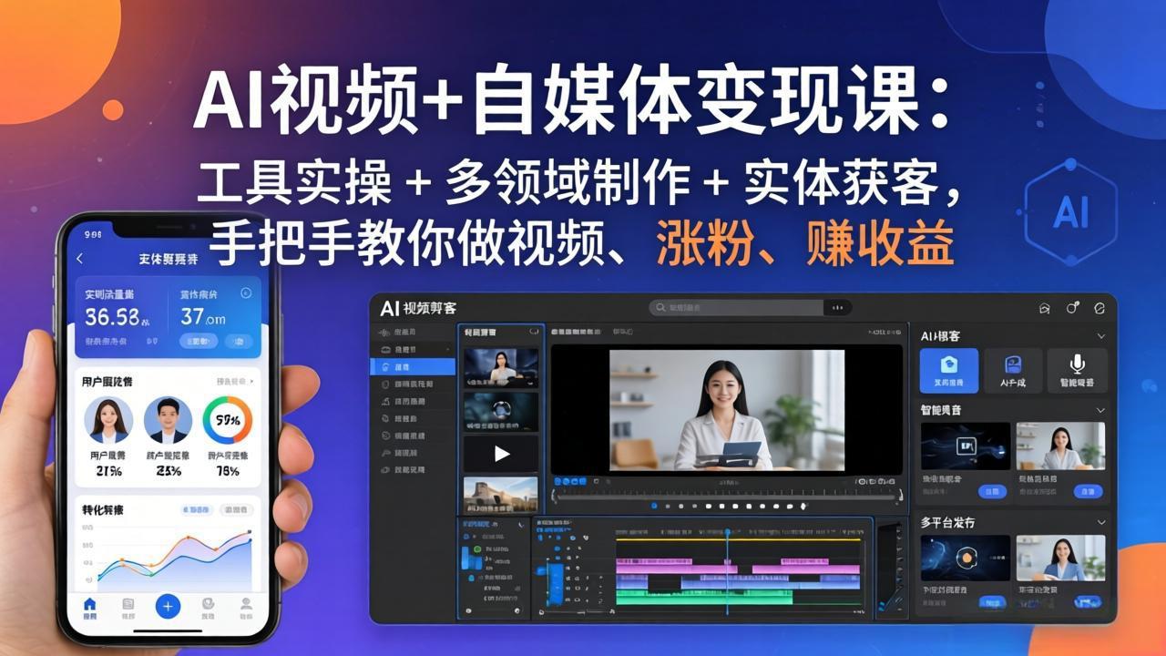 AI视频从入门到变现：热门AI工具全流程实操+自媒体运营逻辑，0基础快速成为实战创作者