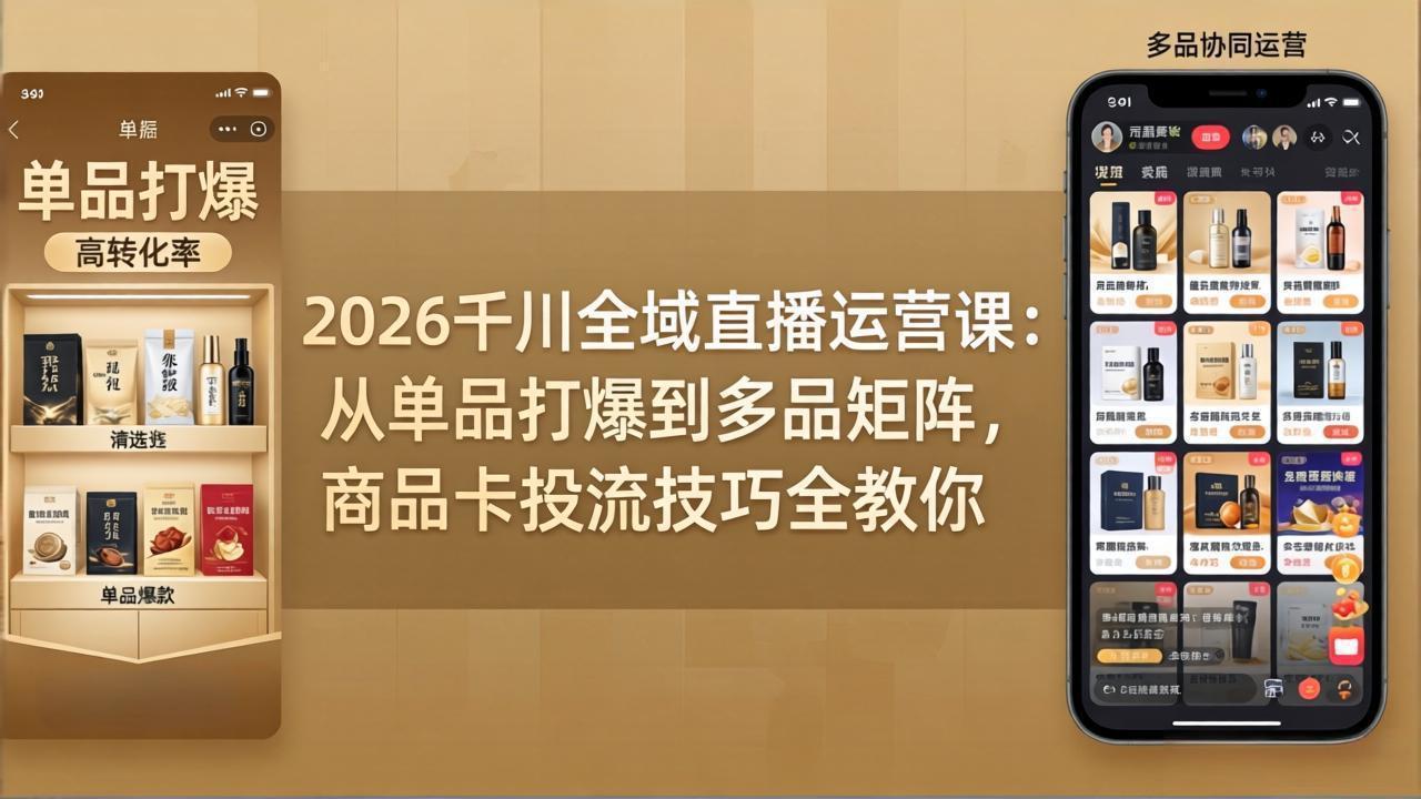 2026千川全域直播运营课：单品打爆+多品矩阵+商品卡投流技巧，实现精准高效转化