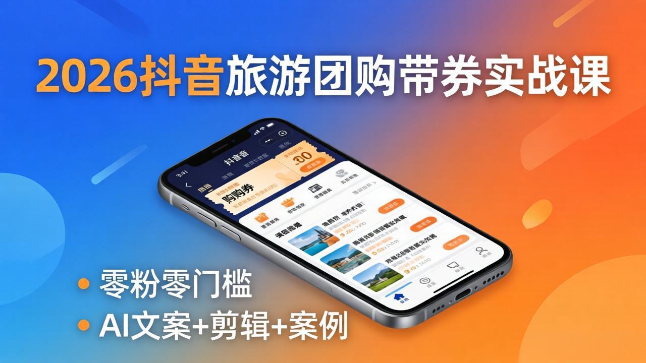 2026抖音旅游团购带券达人实战课：零粉零门槛起号，AI生成文案+景区素材视频，轻松赚门票佣金长期变现