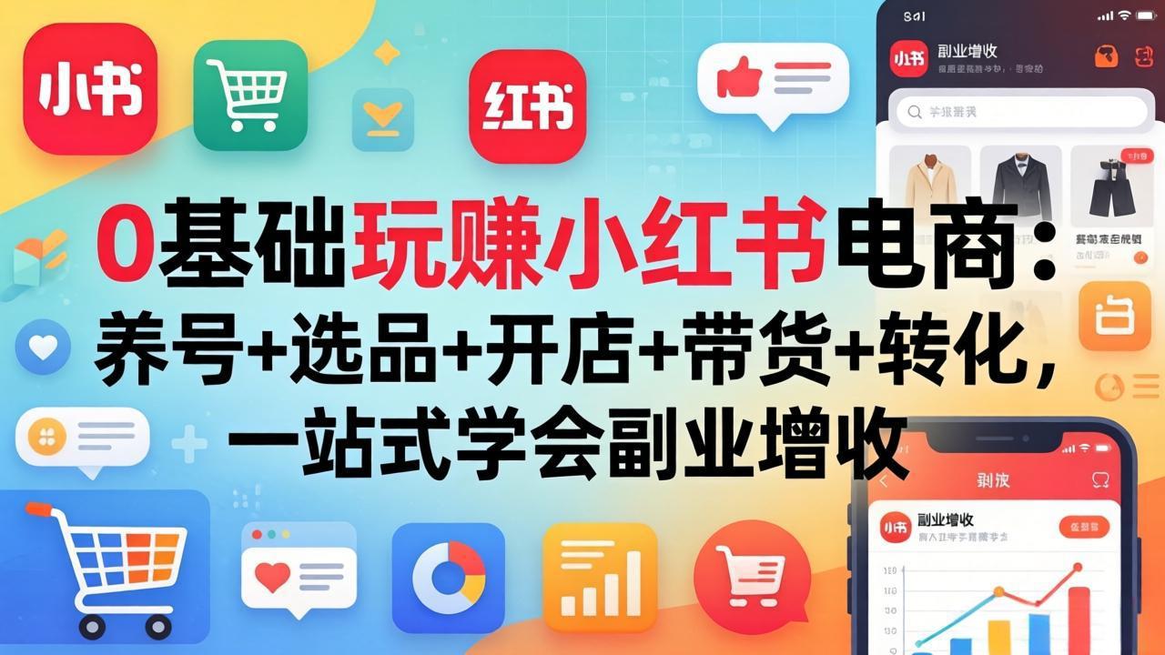 0基础玩赚小红书电商：养号+选品+开店+带货+转化，从开店到出单赚钱闭环