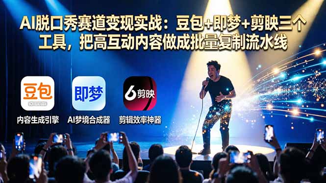 AI脱口秀赛道变现实战：无需拍摄无需出镜，豆包+即梦+剪映批量复制撸伙伴计划收益
