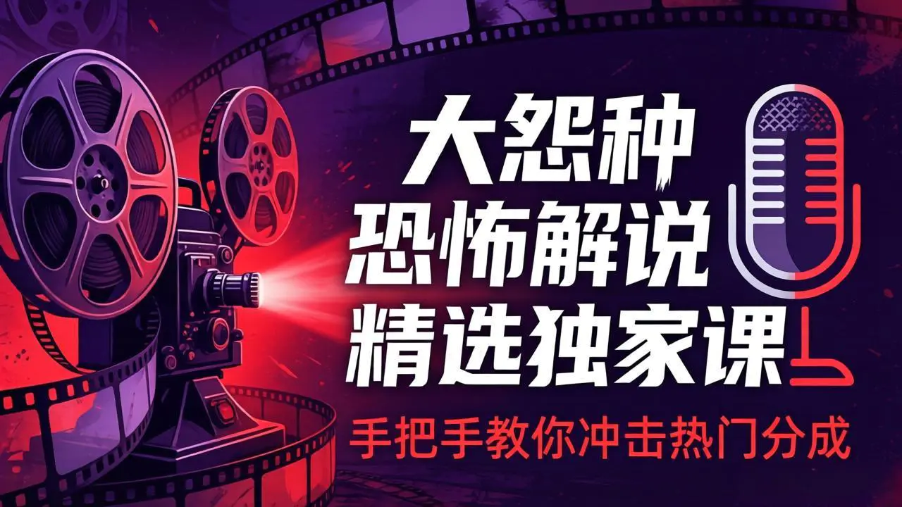 恐怖解说精选独家课:电影下载+文案配音+片头封面,冲击热门分成玩法
