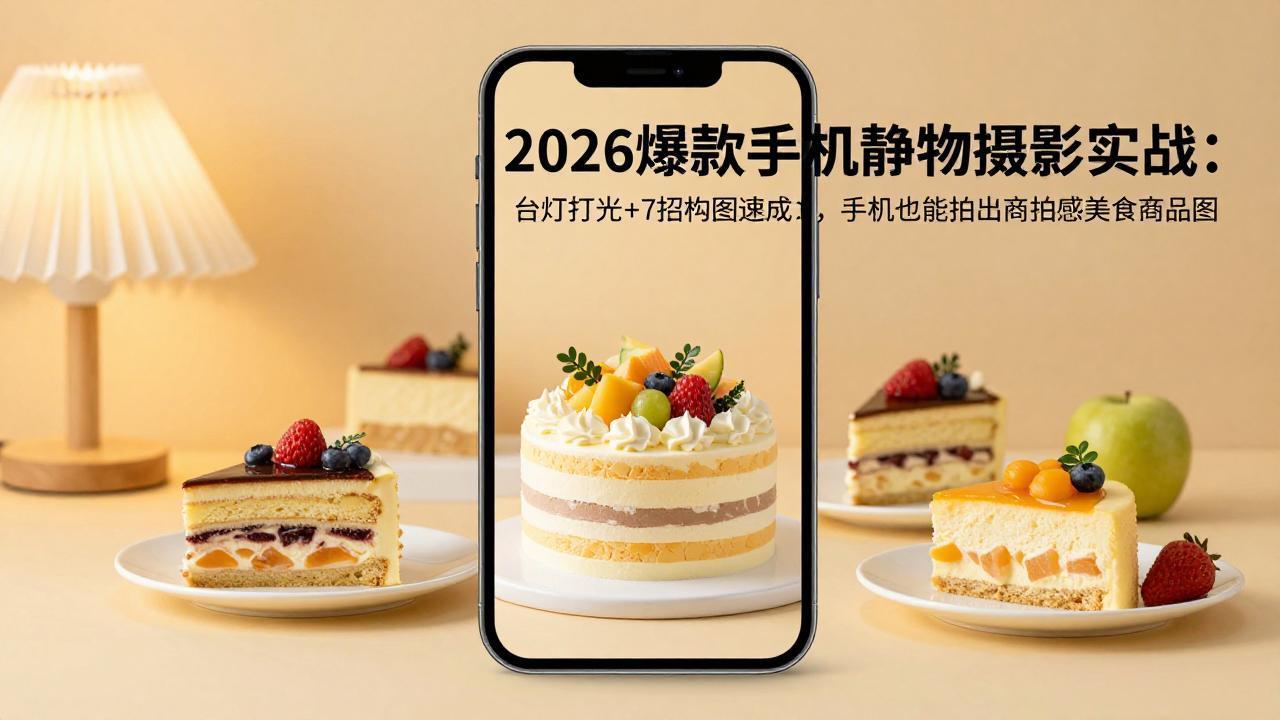 2026爆款手机静物摄影实战：从打光构图到AI调色，拍出商业质感美食商品图