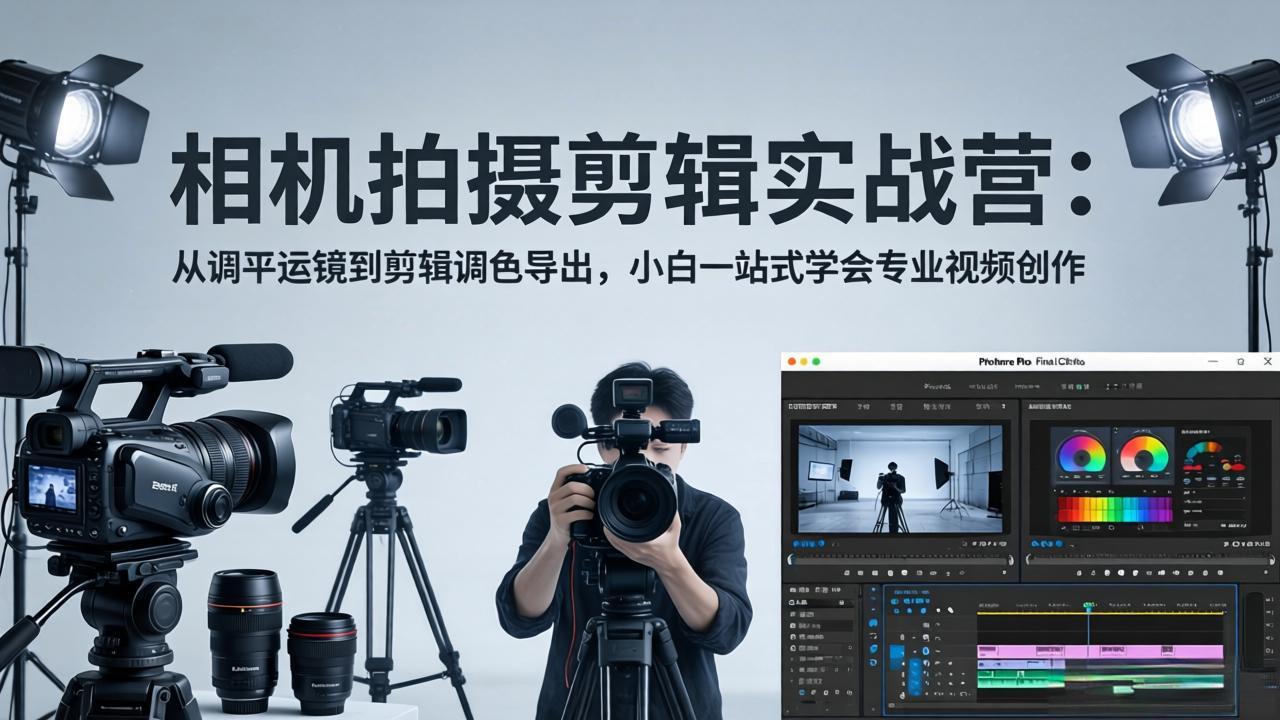 零基础相机拍摄剪辑实战课：从调平运镜到剪辑调色导出，小白一站式学会专业视频创作