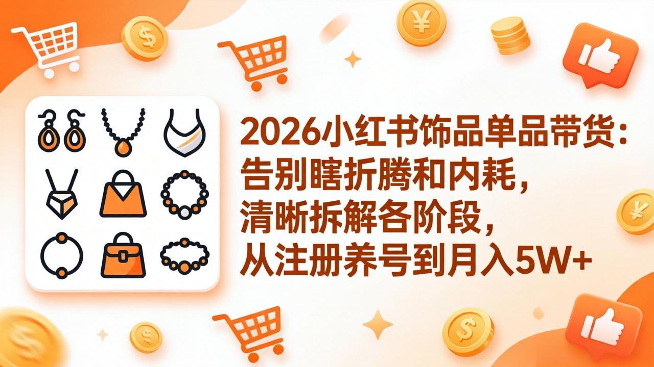 小红书饰品带货实战：从选品到开店全流程，单品垂直赛道月入5W+