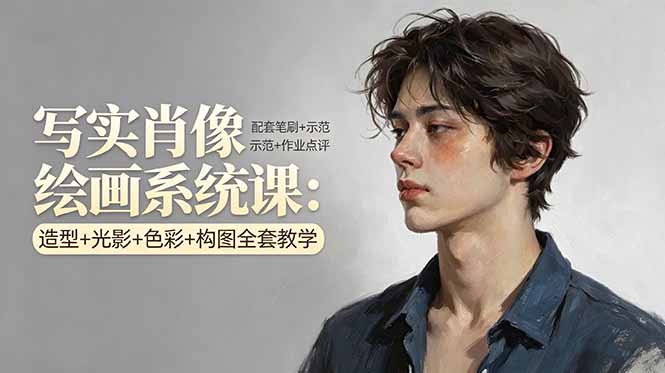 写实肖像绘画系统课：从造型光影到色彩画风，配套笔刷+示范