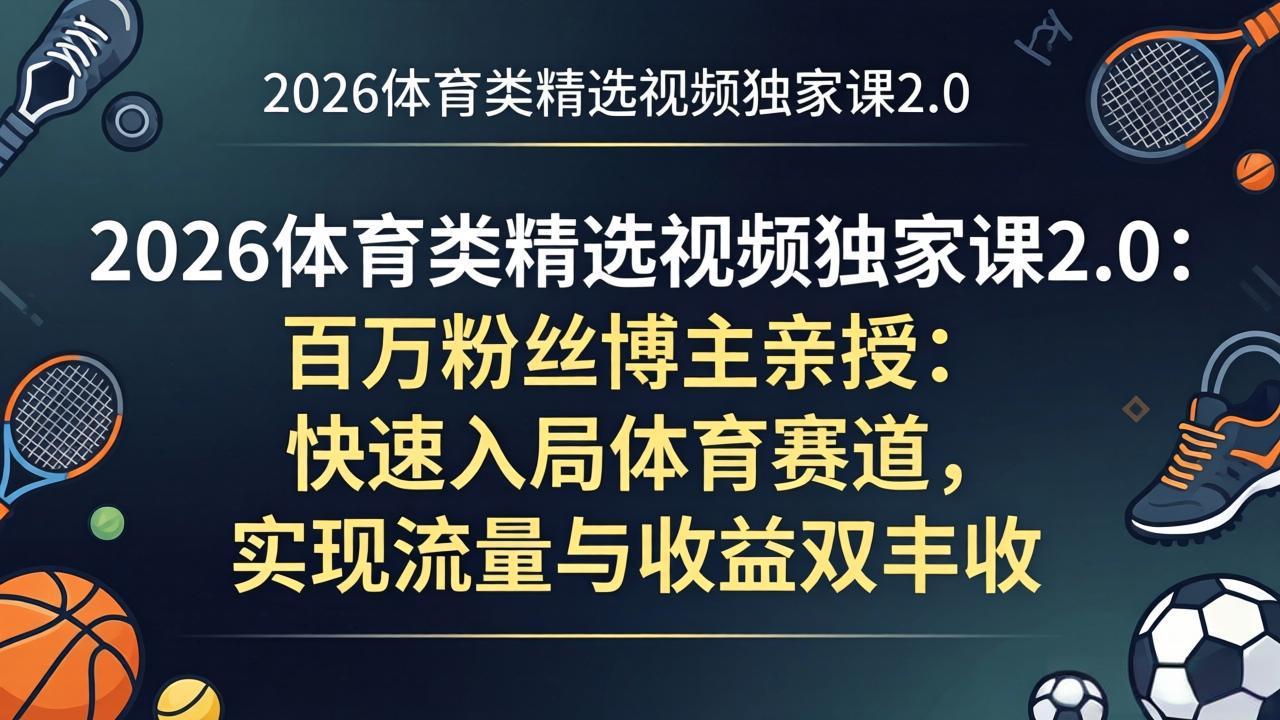 体育赛道抖音精选视频制作课：从0到1涵盖文案配音剪辑运营，一鱼多吃实现流量变现
