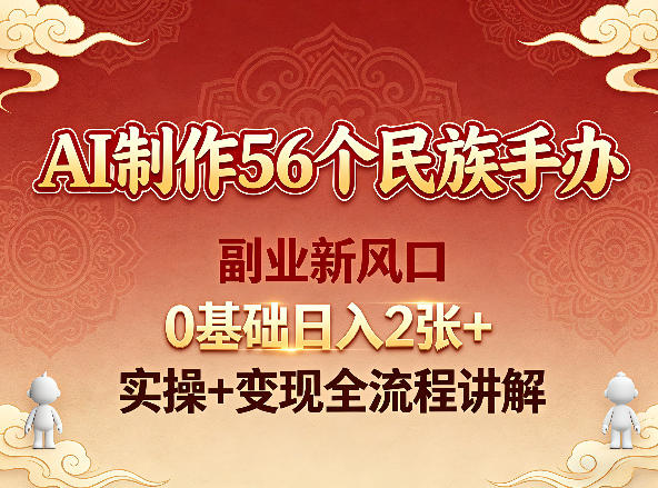 零基础AI制作56个民族手办视频，实操+变现全攻略，日赚200+