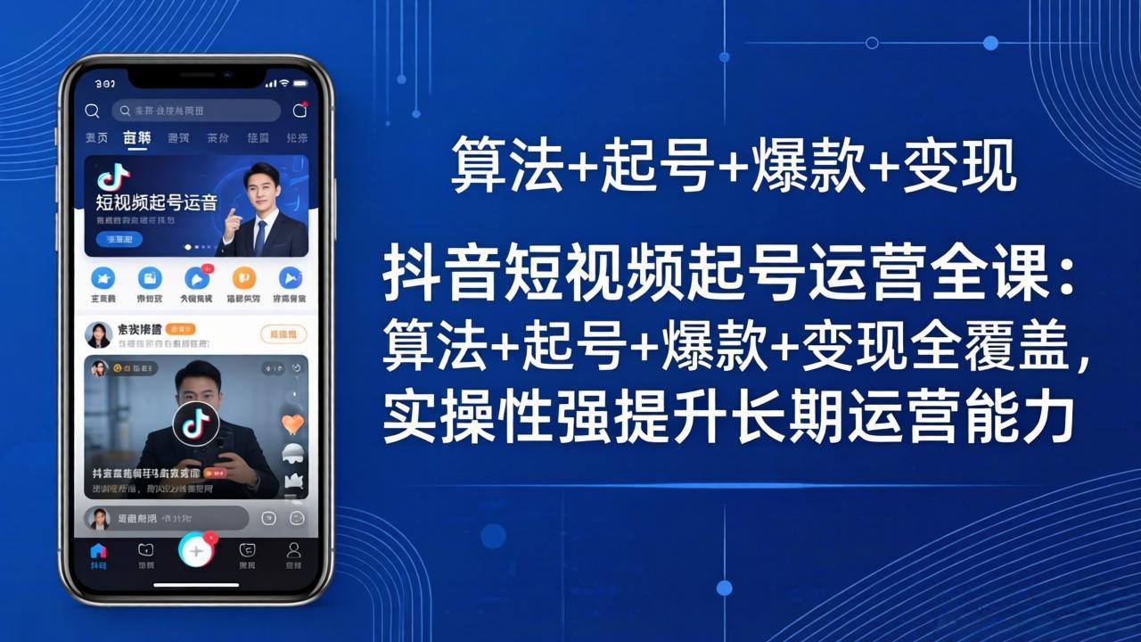 抖音短视频起号运营实战课，算法逻辑+账号基因+爆款选题+文案创作+SEO优化+付费起号+流量变现