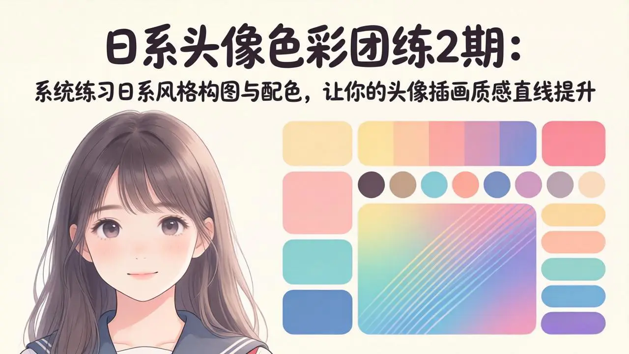 日系头像色彩系统课:全流程拆解构图+线稿+上色,突破绘制瓶颈