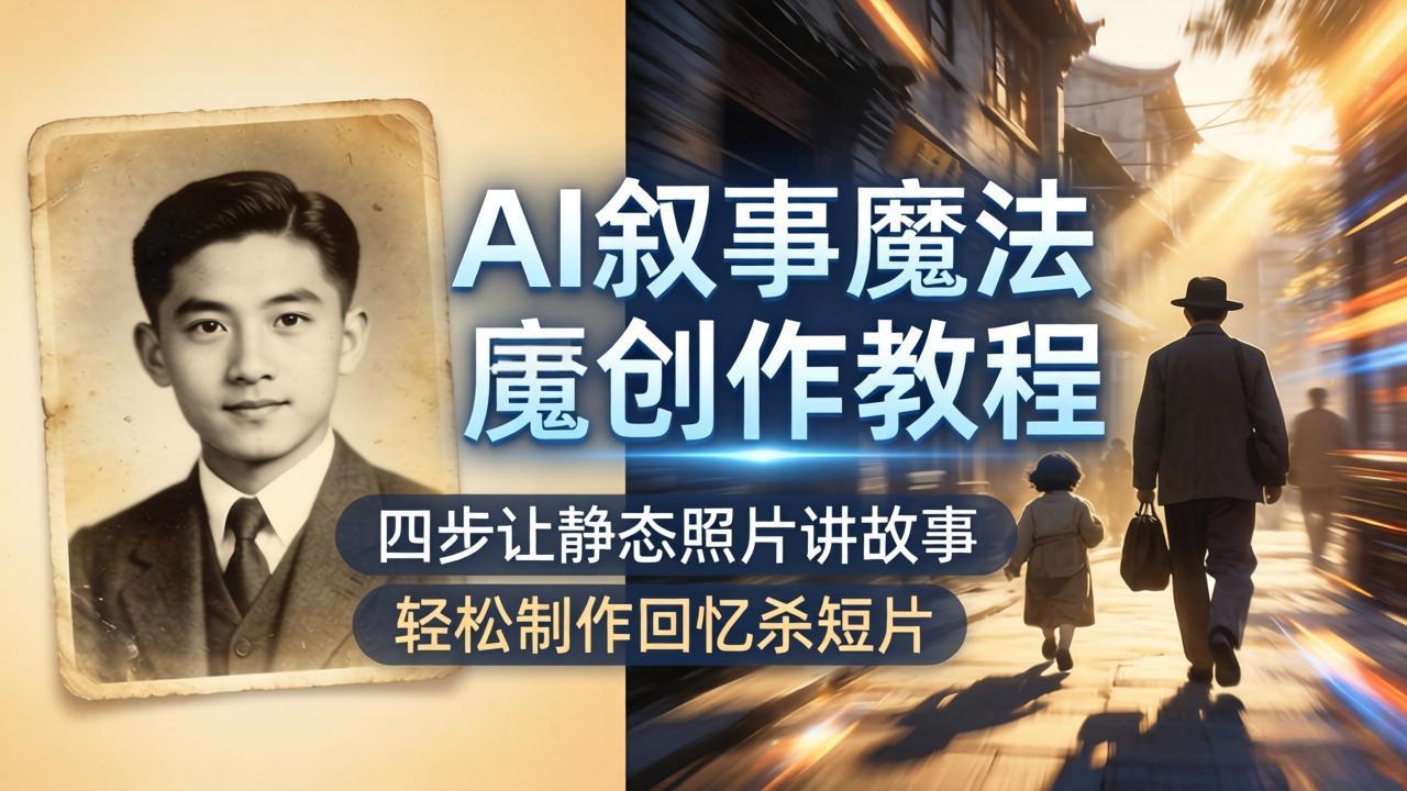 AI叙事创作教程，四步让静态照片开口讲故事，老照片修复+动态化制作