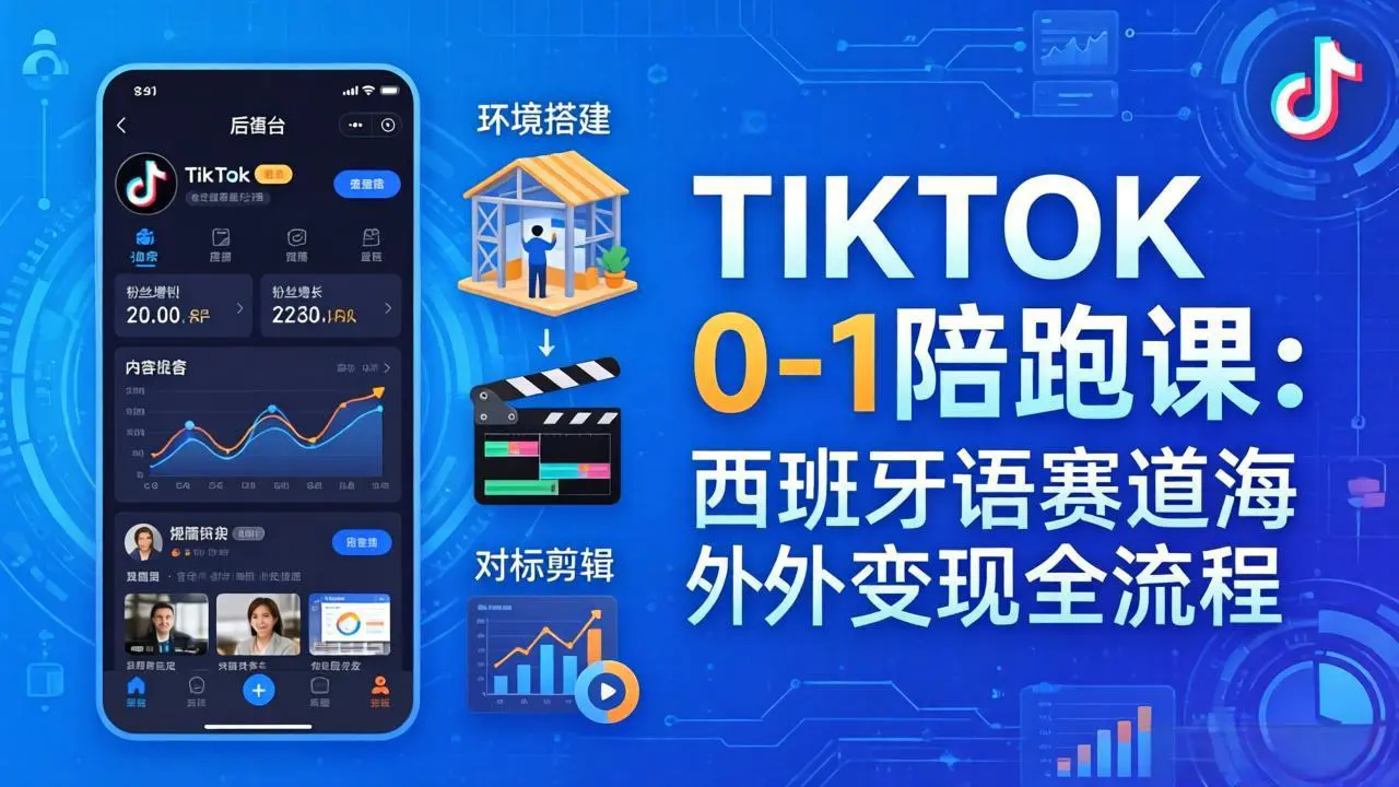 TIKTOK短视频实战:环境搭建+账号设置+剪辑爆款,西班牙语赛道海外变现全流程