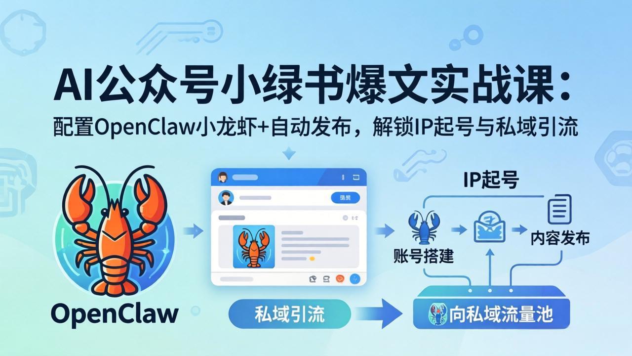 AI公众号小绿书爆文写作课：OpenClaw小龙虾云端部署+自动选题发布，矩阵运营轻松获取流量主收益（飞书文档课程）