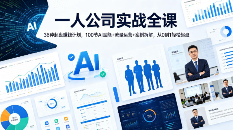 一人公司实战课，36个赚钱计划+100节实操，AI赋能零基础从0起盘到稳定盈利