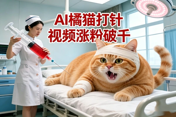 AI橘猫打针反差视频教学，单条视频涨粉破千