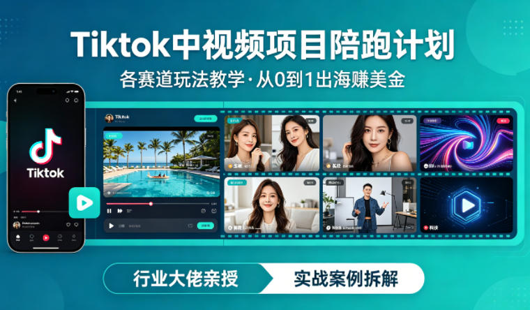 TikTok中视频变现教程：全赛道实战，从0到1出海赚美金