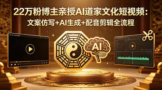 AI道家文化短视频制作,文案生成加情绪配音加剪辑实操