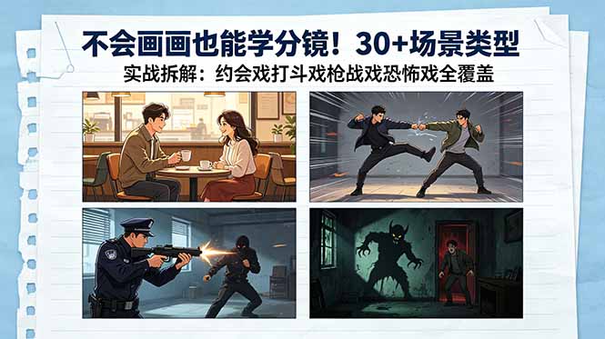零基础分镜创作系统课，速写+软件+分镜逻辑，适配影视动画短视频