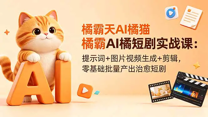 AI橘猫短剧创作课:零基础做治愈风萌系短剧,低成本也能出爆款