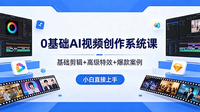 0基础AI视频创作系统课，基础剪辑+高级特效+爆款案例，从0到1出片