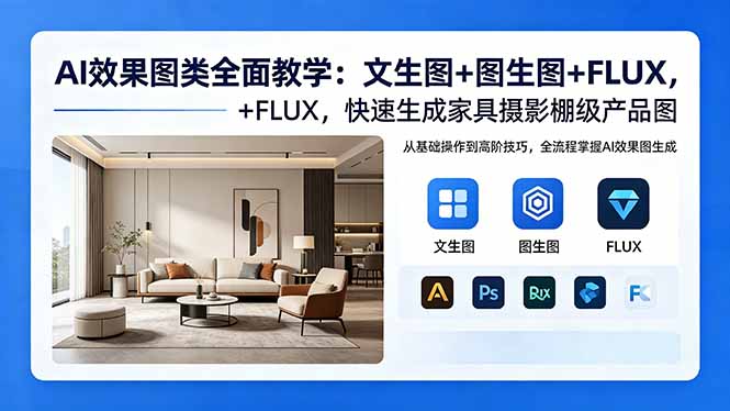 AI效果图类全面教学：文生图+图生图+FLUX模型+智能扩图+高清修复+智能抠图