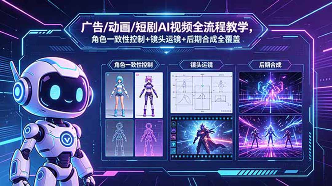 AI视频商业化课程：商业广告+动画短片+真人短剧，角色与产品一致性控制全流程