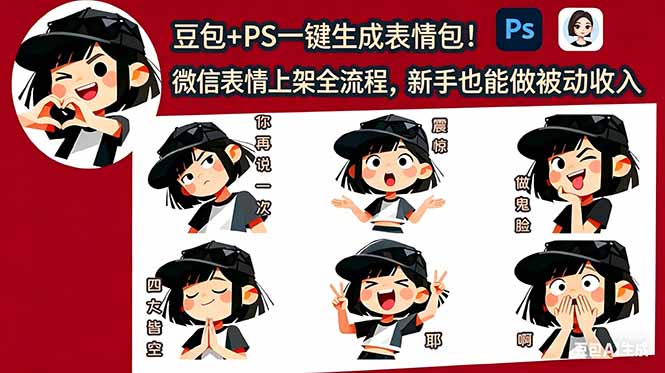 豆包+PS一键生成表情包！从0到1完成制作与上架全流程